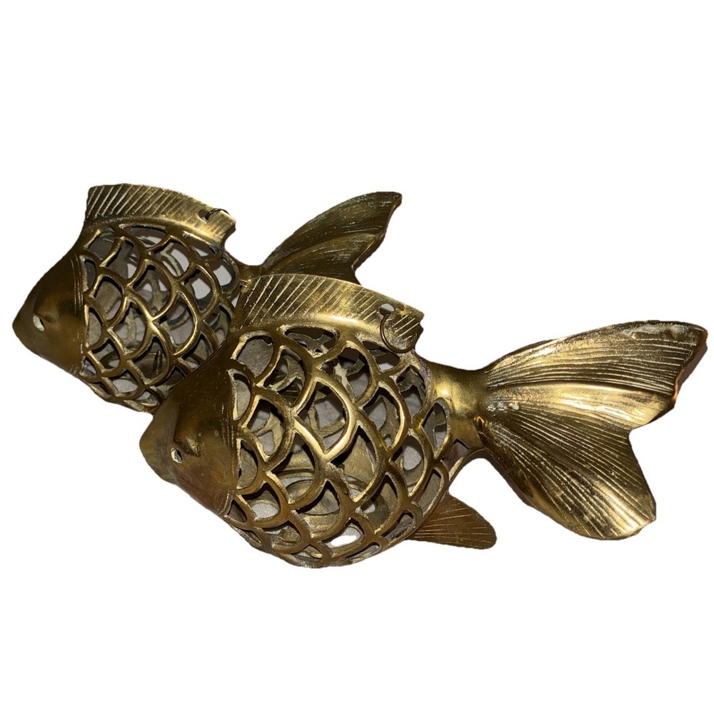 Vintage Rosenthal-Netter Brass Open Scale Hanging Koi Fish Lantern Set (2)‎